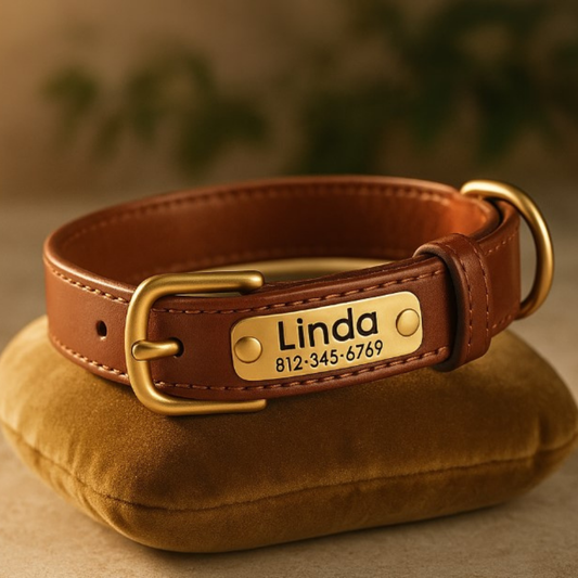 Collier pour chien en cuir personnalisable - Marron