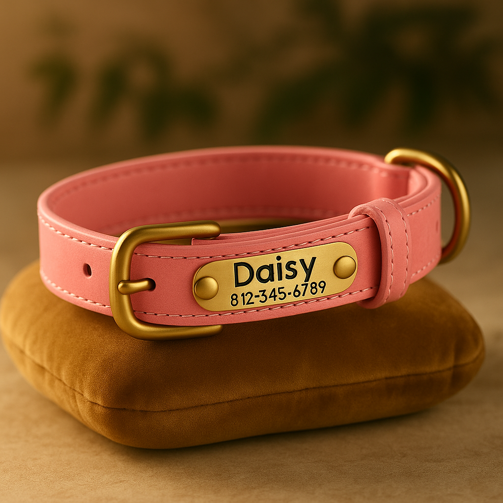 Collier pour chien en cuir personnalisable - Rose