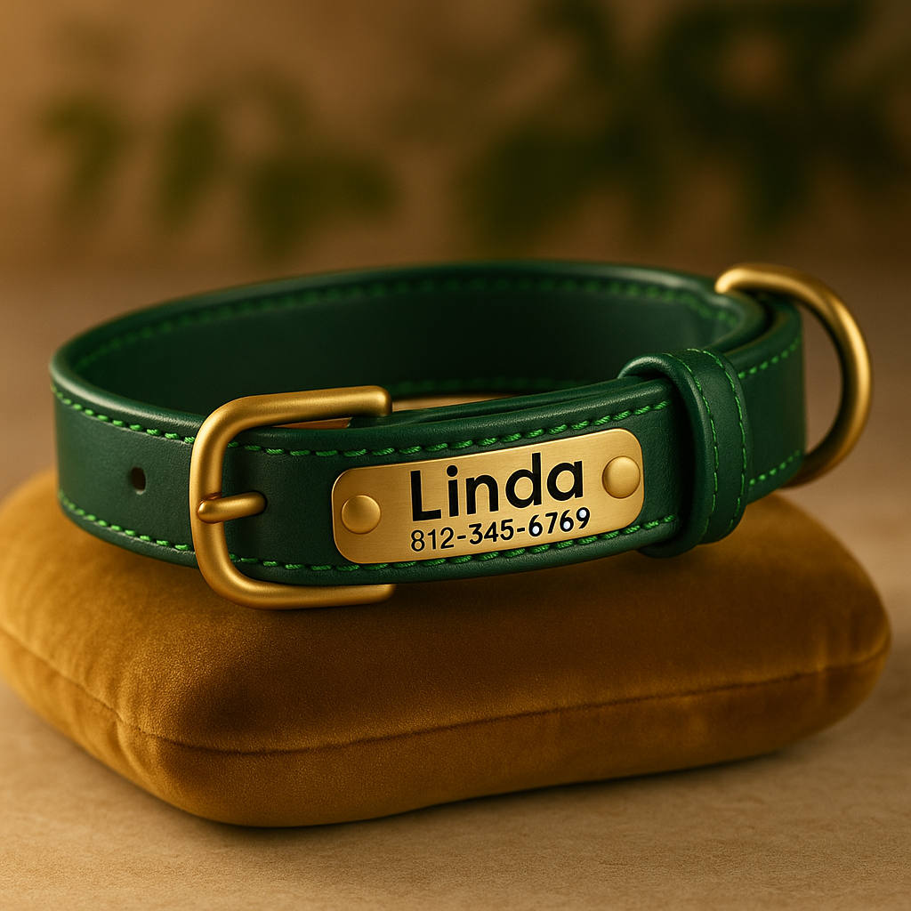 Collier pour chien en cuir personnalisable - Vert
