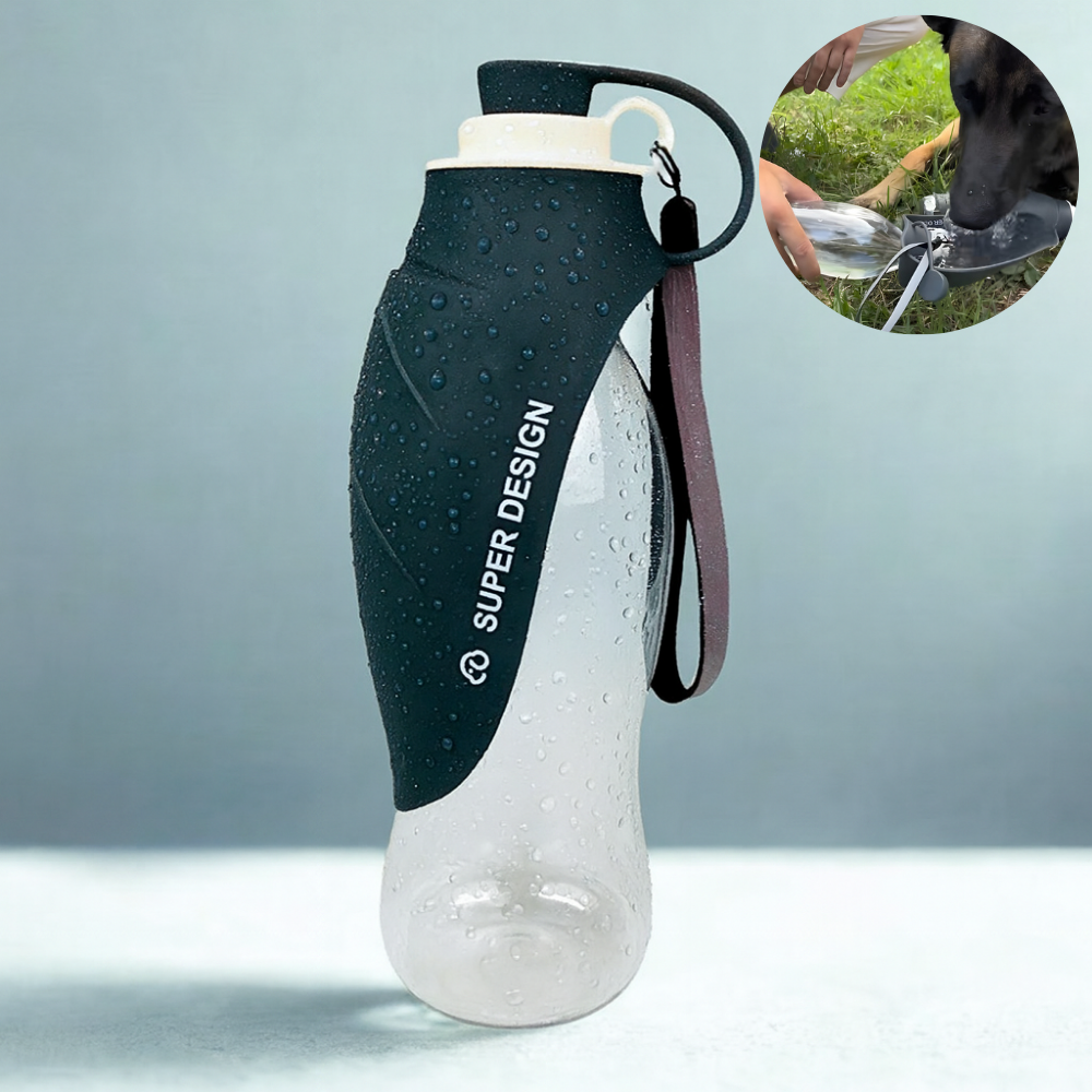 Gourde pour chien avec Bol en Silicone - Noir