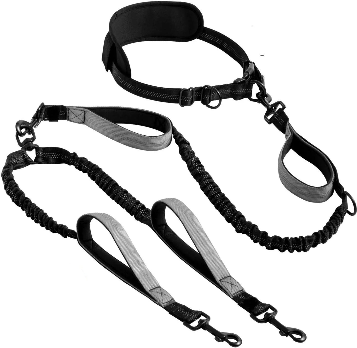 Laisse chien main libre double - Gris