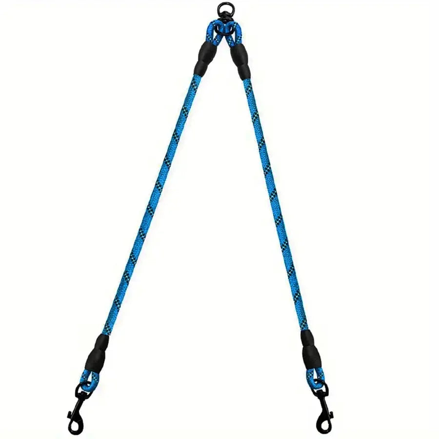 Laisse double attache anti nœud - Bleu