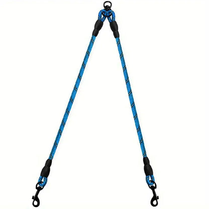 Laisse double attache anti nœud - Bleu