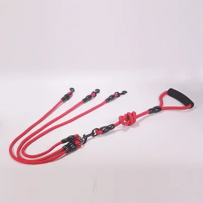 Laisse triple pour chien - Rouge